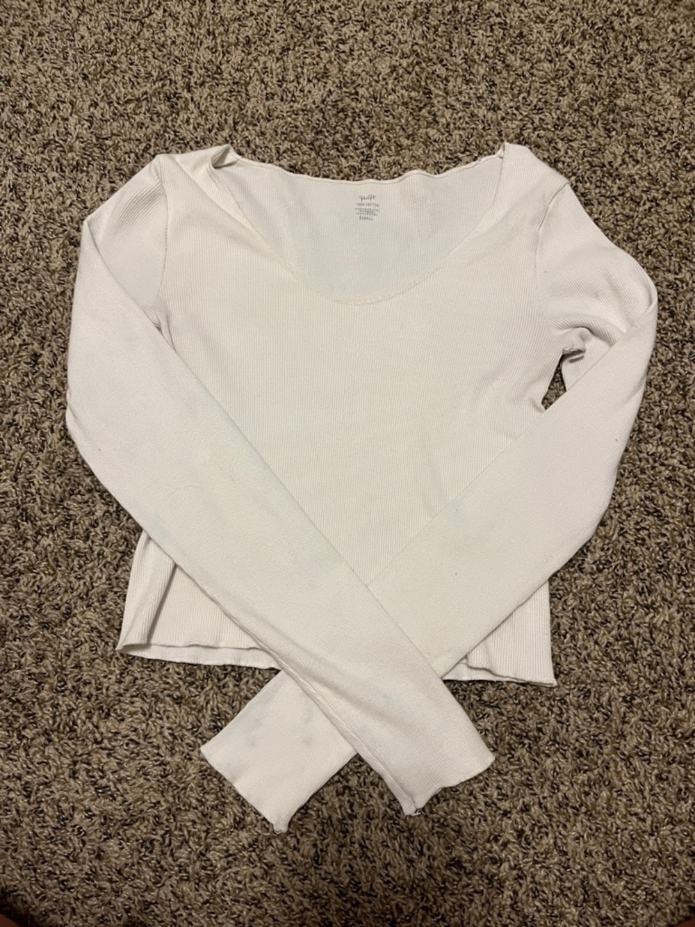 Brandy Melville White Ribbed Scoop-Neck Long Sleeve Top